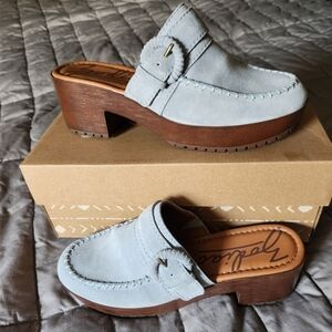 Zodiac Suade Heeled Clogs Raine Sky